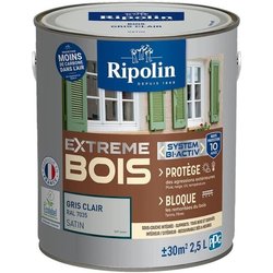 RIPOLIN Holzfarbe für Innen und Außen - Hellgrau Ral 7035 Satin, 2,5 l