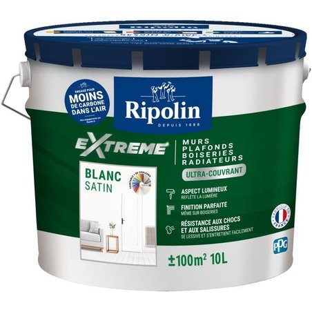 Single-coat satin white wall and ceiling paint 10L Ripolin