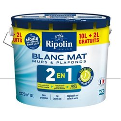 Ripolin Mattweiß 2-in-1-Wand- und Deckenfarbe, 10 l + 2 l gratis