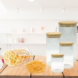 Juego de 4 recipientes de vidrio para almacenar - FACKELMANN - Natural