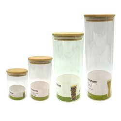 Juego de 4 recipientes de vidrio para almacenar - FACKELMANN - Natural