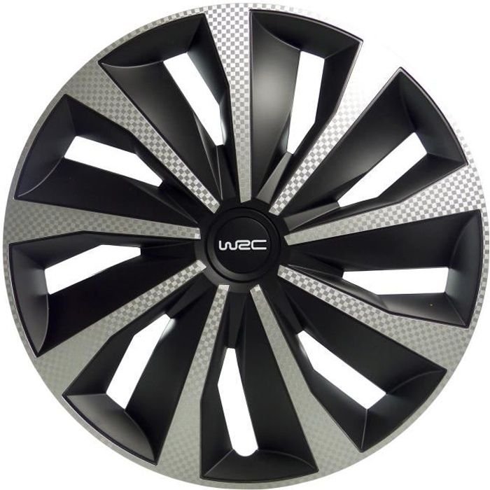 Lot de 4 Enjoliveurs 16 pouces - WRC - Bicolor noir & Carbon Style - f
