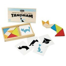 Jeu de tangram en bois - JEUJURA - 8144 - Coffret en bois - 7 pieces -