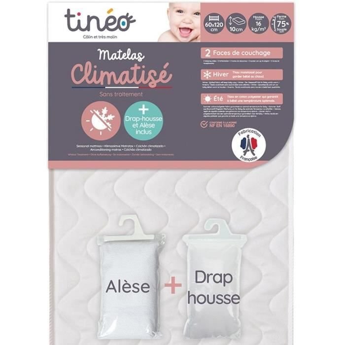 TINEO Materasso climatizzato 60x120 cm + lenzuolo con angoli + coprima