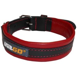 YAGO Soft and Adjustable Black and Red Leather Collar for medium dogs,