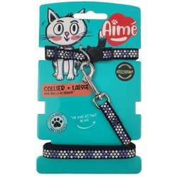 Kit de collar y correa - AIMÉ - Morado reflectante para gatos