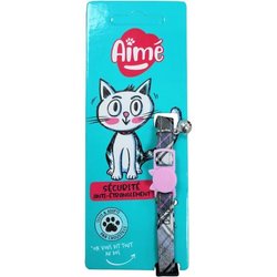 Collar para gato - AIME - Tartán rosa - Azul vaquero, flor color caram