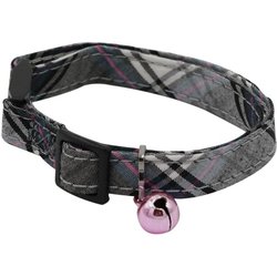 Collar para gato - AIME - Tartán rosa - Azul vaquero, flor color caram