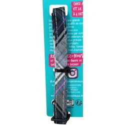 Collar para gato - AIME - Tartán rosa - Azul vaquero, flor color caram