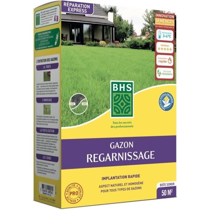 Semence de gazon| Regarnissage Terrain Sec - BHS - 1kg | 50 m² | Résis