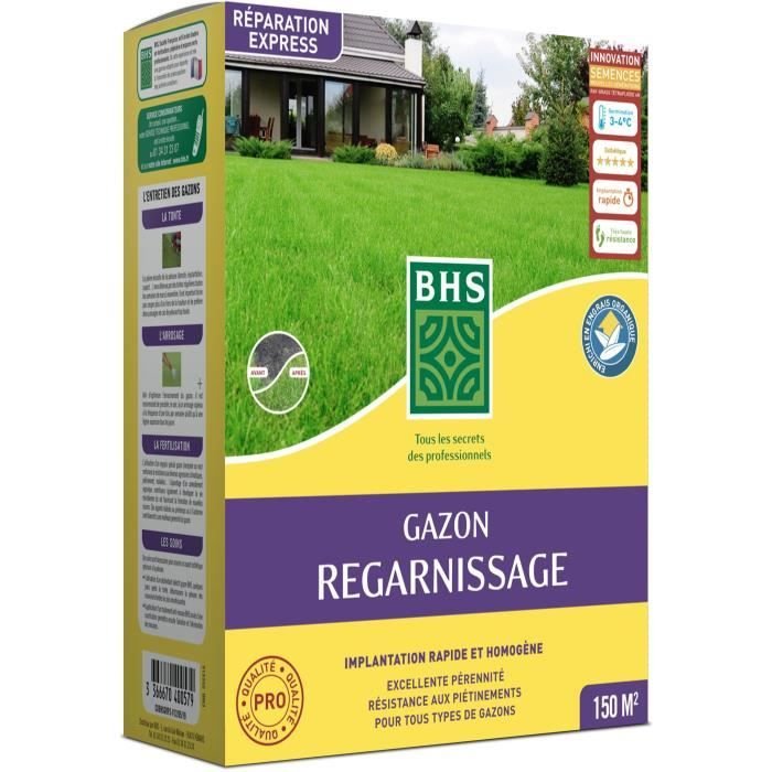 Semence de gazon | Regarnissage Terrain Sec - BHS - 3kg | 150 m² | Rés