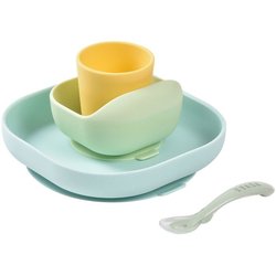 BEABA 4-teiliges Silikon-Saugnapf-Geschirrset - Gelb