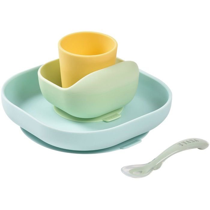 Juego de platos de ventosa de silicona BEABA de 4 piezas - Amarillo
