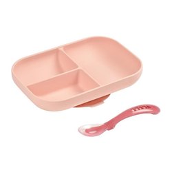BEABA Set de almuerzo de silicona 2 piezas compartimentadas - rosa