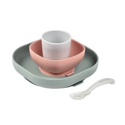 BEABA, Baby Siliconen Maaltijdbox, Met Zuignap, Antislip, 4 Stuks, Bor