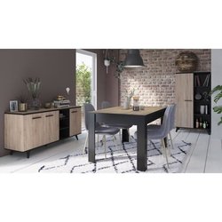 WAYNE Sideboard Wohnzimmer Set + Hochtisch + Vitrine - Dekor aus gebür