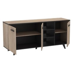 WAYNE Sideboard Wohnzimmer Set + Hochtisch + Vitrine - Dekor aus gebür