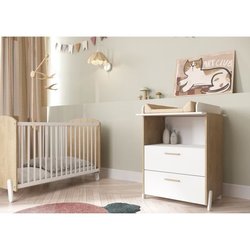 Ensemble duo 60 comprenant 1 lit a barreaux 60 x 120 cm & 1 commode a 