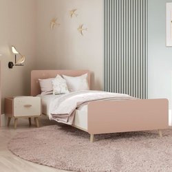 Bett- und Nachttischset - SUZIE - 90 x 190 cm - Eiche/Aprikose - DEMEY