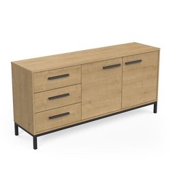 Sideboard 2 Türen / 3 Schubladen - CRAFT - Hamilton-Eiche / Schwarz - 