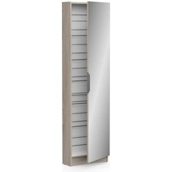 Armoire a chaussures - 12 Paires - Décor Chene - 1 porte avec miroir -