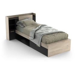 Lit enfant LIFE - 90x190/200  - Rangements - Décor Chene et noir - DEM