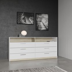 Kommode - WATSON - 6 Schubladen - Eiche Kronberg / Mattweiß - 162,7 x 