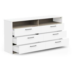 Kommode - WATSON - 6 Schubladen - Eiche Kronberg / Mattweiß - 162,7 x 