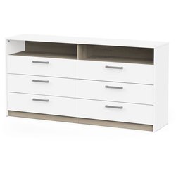Kommode - WATSON - 6 Schubladen - Eiche Kronberg / Mattweiß - 162,7 x 