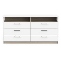 Kommode - WATSON - 6 Schubladen - Eiche Kronberg / Mattweiß - 162,7 x 
