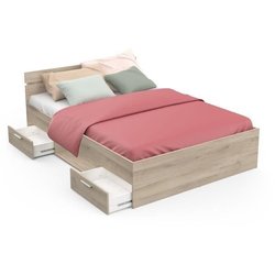 Erwachsenenbett - MICHIGAN - 140 x 200 cm - 2 Schubladen / 1 Nische - 