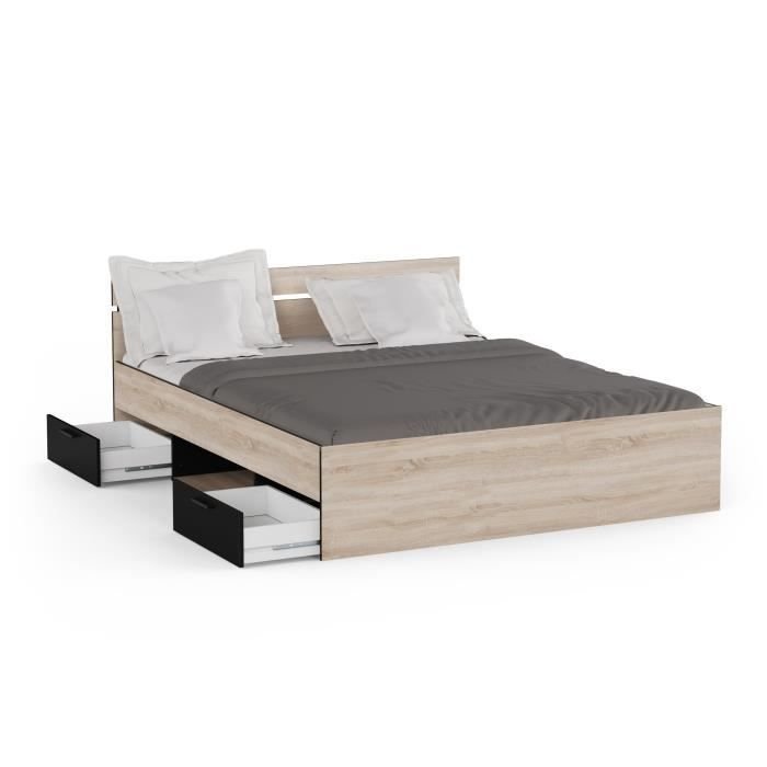 Doppelbett - DEMEYERE - MICHIGAN - 160 x 200 cm - Gebürstete Eiche und