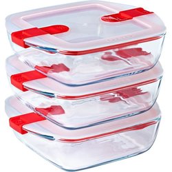 Set van 3 lunchboxen - PYREX - Cook & Heat - Glas - Vierkant - Deksel 