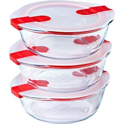 Juego de 3 fiambreras - PYREX - Cook & Heat - Vidrio - Redondas - Tapa