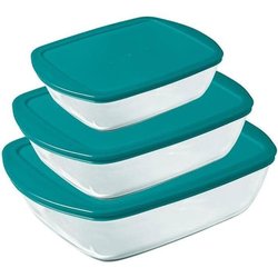 Set van 3 schalen met deksel - PYREX - Cook & Store - Glas - Rechthoek