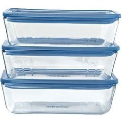Set van 3 opbergdozen met deksel - PYREX - Zero Plastic - Glas - Recht
