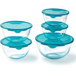 Set van 5 kommen met deksel - PYREX - 2x 0,5L + 1x 1L + 2x 2L
