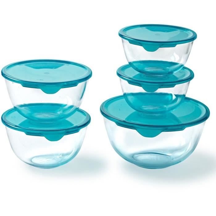 5er-Set Schüsseln mit Deckel - PYREX - 2x 0,5L + 1x 1L + 2x 2L