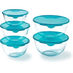 Set van 5 kommen met deksel - PYREX - 1x 0,5L + 2x 1L + 2x 2L