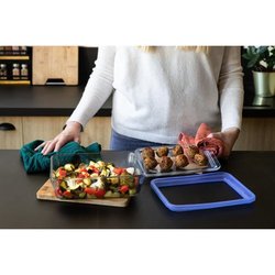 Set van 3 opbergdozen met deksel - PYREX - Zero Plastic - Glas - Recht