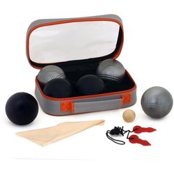 Doppeltes Pétanque-Set - K-RO - 3 matte schwarze Kugeln, 3 matte Stahl