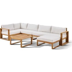 Modulare Eckgartenmöbel - Akazienholz - 7 Personen - LEVATA XL - Creme