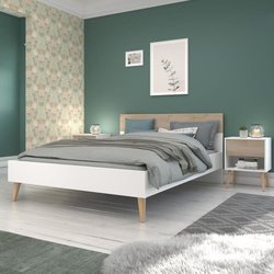 Erwachsenenbett - AALBORG - 160 x 200 cm - Weiß / Eiche - PARISOT