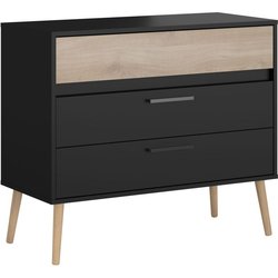 Cómoda - AALBORG - 3 cajones - Acabado en negro y roble - Estilo escan