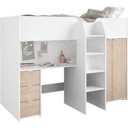 Kombiniertes Hochbett für Kinder - Dekor Weiß und Eiche - Lattenrost i