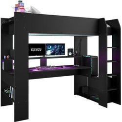 Kombiniertes Kinder-Hochbett LED Gamer ONLINE - 90 x 200 cm - Mattschw