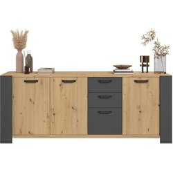 Buffet LOFT - Décor chene artisan et mélamine gris ombre - 3 portes et