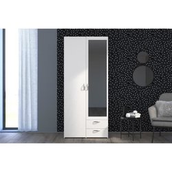 Armoire VARIA - Décor blanc - 2 portes battantes + 1 miroir + 2 tiroir