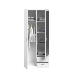 Armoire VARIA - Décor blanc - 2 portes battantes + 1 miroir + 2 tiroir