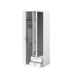 Armoire VARIA - Décor blanc - 2 portes battantes + 1 miroir + 2 tiroir